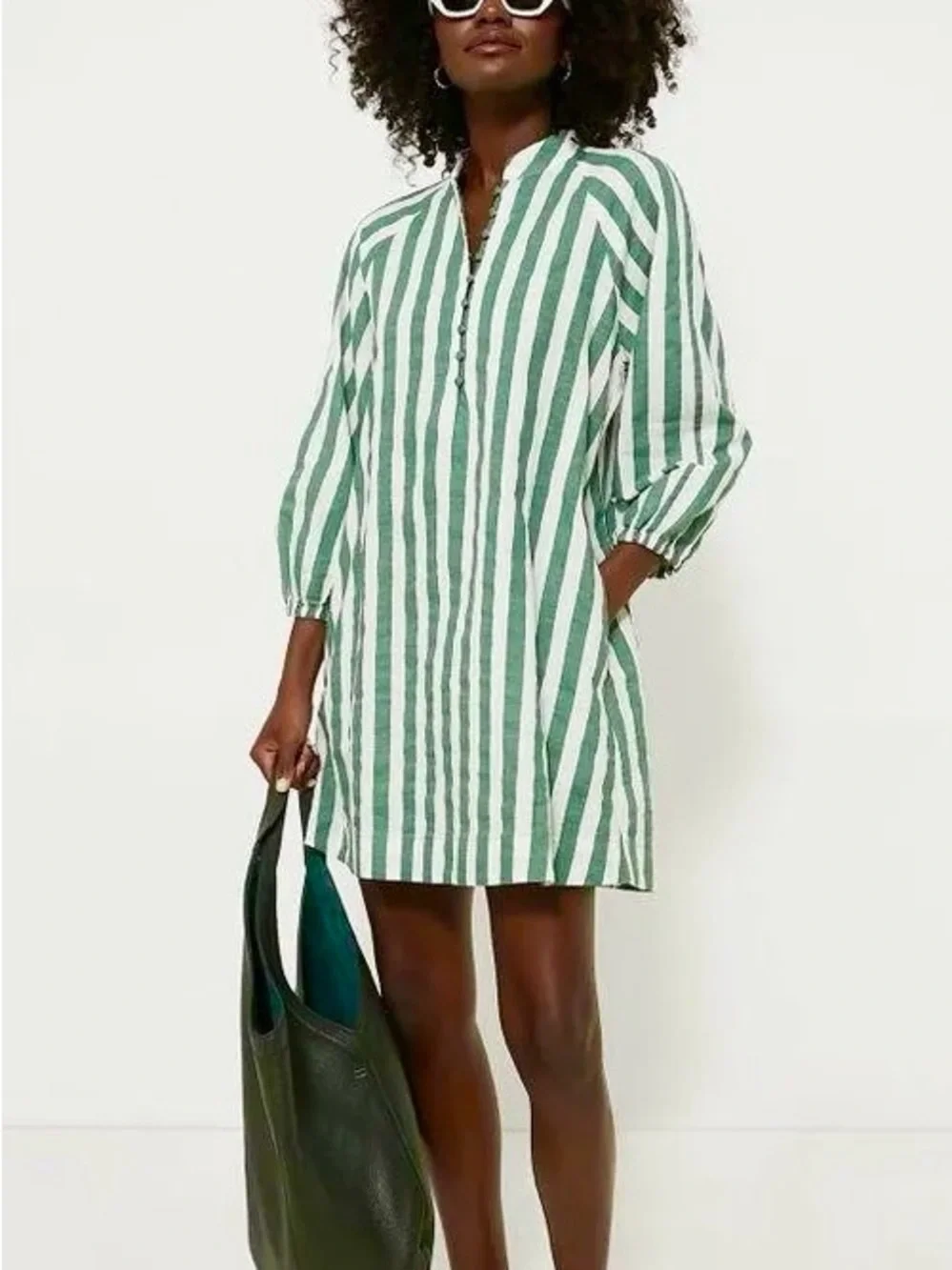Tuckernuck Pomander Place Caftan Linen Blend Dress in Green Stripe Size S